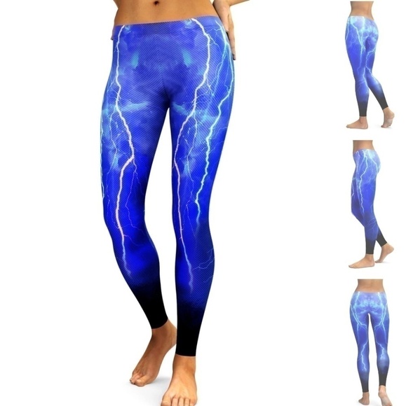 Gearbunch Lightning Strike Blue Bolt Ombre Squat Proof Workout Leggings Size XS - Picture 1 of 7